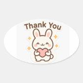 Thank You Kawaii Bunny Oval Sticker (Voorkant)