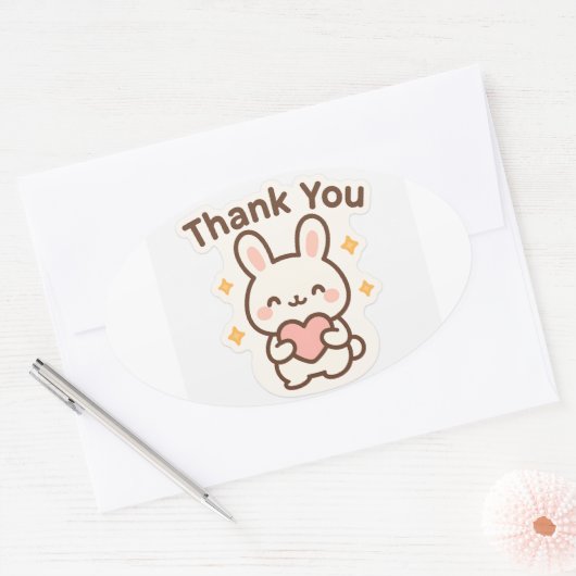 Thank You Kawaii Bunny Oval Sticker (Envelop)