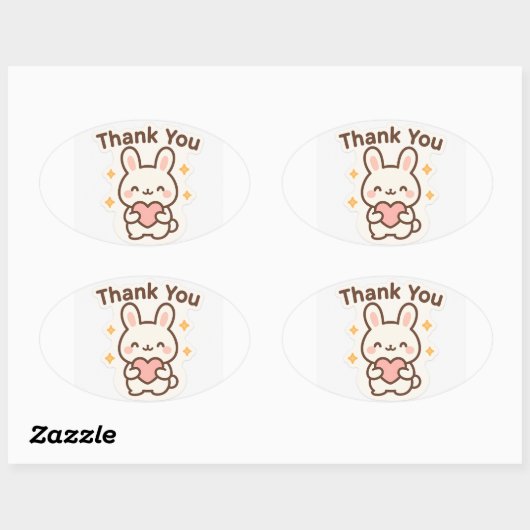 Thank You Kawaii Bunny Oval Sticker (Vel)