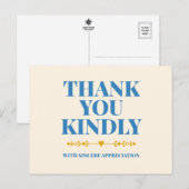 Thank You Kindly Elegant Typography Postcard Briefkaart (Voorkant / Achterkant)