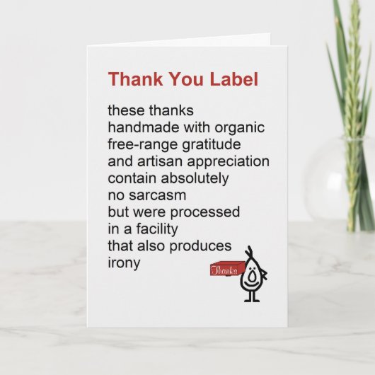 Thank You Label - a funny Thank You poem Bedankkaart (Voorkant)