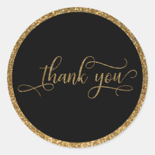 Thank You-lettertype, gouden glinster rand en teks Ronde Sticker