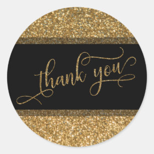 Thank You-lettertype, gouden glinsterende rand en Ronde Sticker