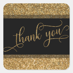 Thank You-lettertype, gouden glinsterende rand en Vierkante Sticker