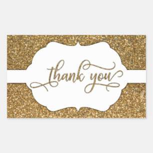 Thank You-lettertype, gouden glitters en sierlijke Rechthoekige Sticker