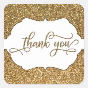 Thank You-lettertype, gouden glitters en sierlijke Vierkante Sticker