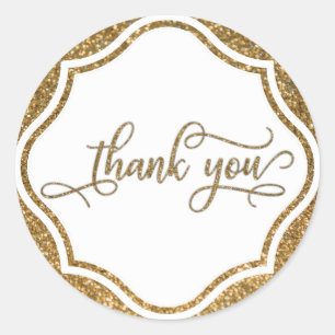 Thank You-lettertype, gouden glitters & versierde Ronde Sticker