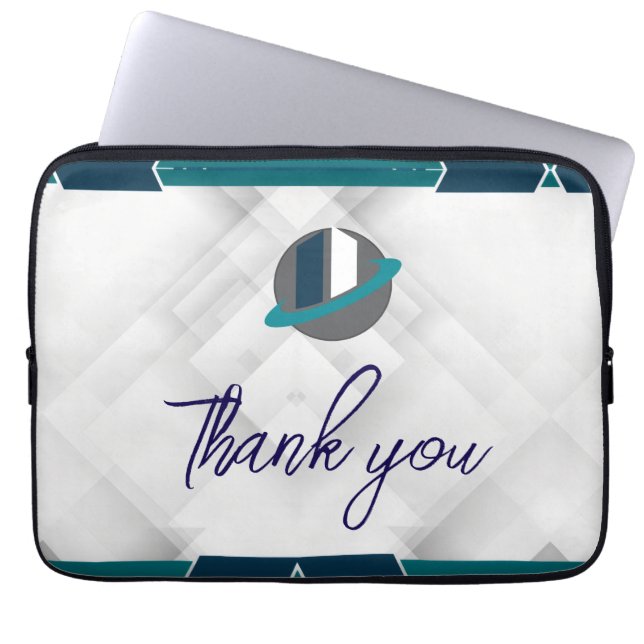 Thank you & Logo white Laptop Sleeve (Voorkant)