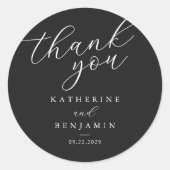 Thank You Matte Black Minimalist Wedding Ronde Sticker (Voorkant)