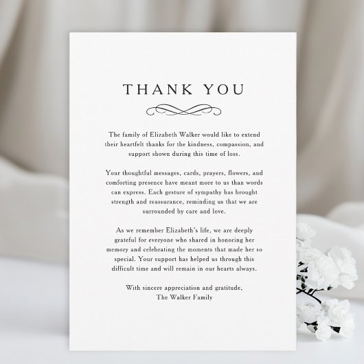 Thank you - Memorial Funeral White Card Bedankkaart