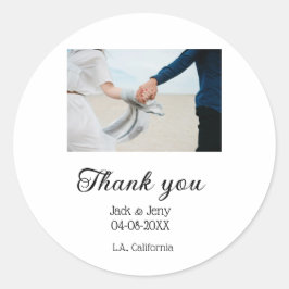 Thank you modern simple wedding couple name messag ronde sticker