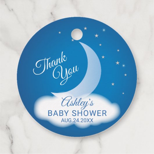 Thank You Moon and Stars Baby shower - Blauw/Wit Bedankjes Labels (Achterkant)