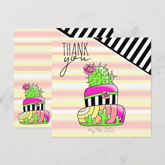 "Thank You" Neon Cactus Invitation Bedankkaart (Voorkant / Achterkant)