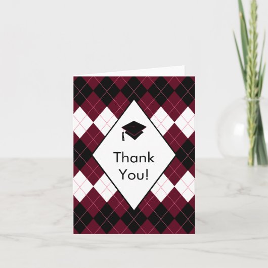 Thank You Note Card Black & Red Argyle Bedankkaart (Voorkant)