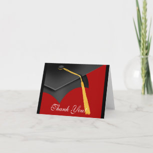 Thank You Note Card Black Red Grad Cap-graduatie Bedankkaart