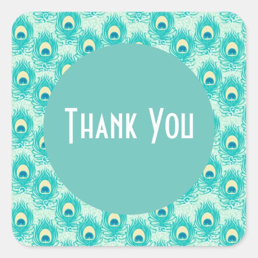 Thank you peacock feathers vierkante sticker (Voorkant)