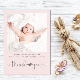 Thank You Photo Heart Arrow Pink Grey Girl Birth Aankondiging