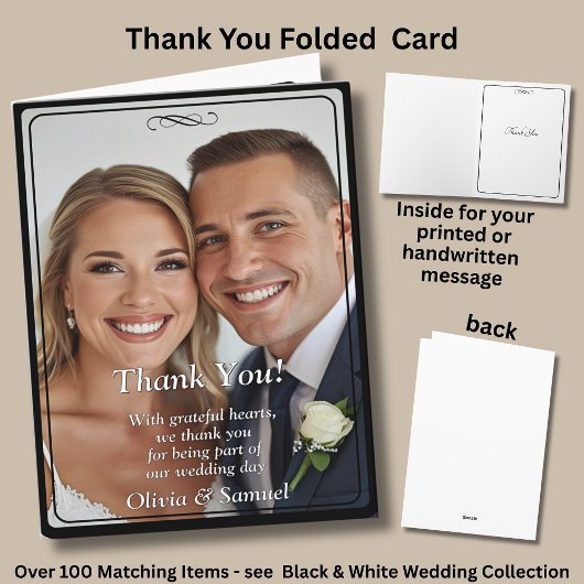 Thank You - Photo on Black White, Bedankkaart