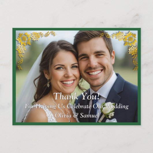 Thank You - Photo with Emerald Green & Gold Aankondigingskaart (Voorkant)