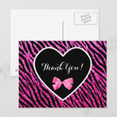 Thank You Pink Black Glam Zebra Faux Glitz Heart Briefkaart (Voorkant / Achterkant)