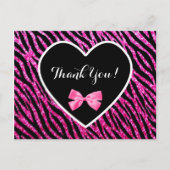 Thank You Pink Black Glam Zebra Faux Glitz Heart Briefkaart (Voorkant)