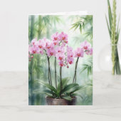 Thank You Pink Orchids On Green Bamboo Kaart (Voorkant)