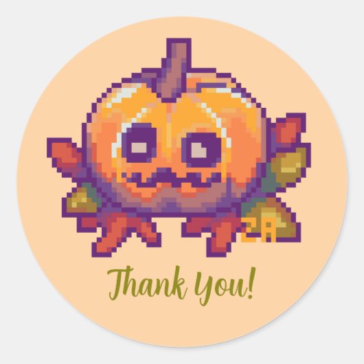 Thank You Pixel Art, Pixelart Pumpkin Ronde Sticker (Voorkant)