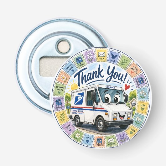 Thank you Postal Workers  Button Flesopener (Voorkant)