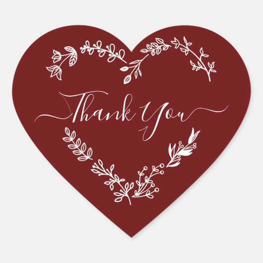 Thank You Quote on Burgundy Background Hart Sticker (Voorkant)