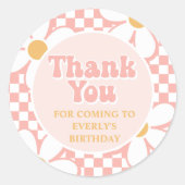 Thank you retro Pink Daisy Checker Ronde Sticker (Voorkant)