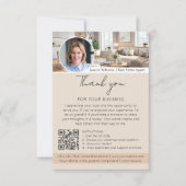 Thank You Review Request with QR Code Photo Beige Kaart (Voorkant)