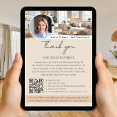 Thank You Review Request with QR Code Photo Beige Kaart