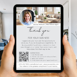 Thank You Review Request with QR Code Photo Grey Kaart