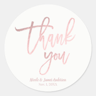 THANK YOU Rose Gold Foil Modern Script Wedding Ronde Sticker
