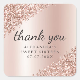 Thank You Rose Gold Glitter Girly Sweet 16 Vierkante Sticker