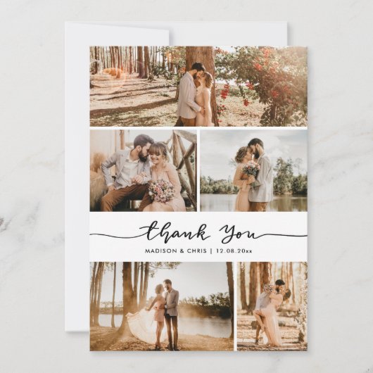 Thank You Script Elegant Wedding Photo Collage Bedankkaart (Voorkant)
