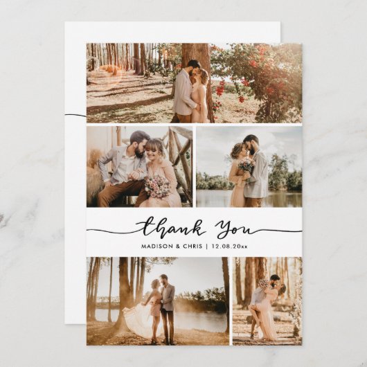 Thank You Script Elegant Wedding Photo Collage Bedankkaart (Voorkant / Achterkant)