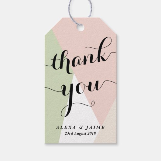 Thank You Script | Geometrisch patroon Blush & Min Cadeaulabel (Voorkant)