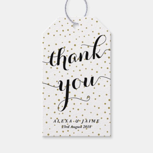 Thank You Script | Gold Polka Dots Patroon Cadeaulabel (Voorkant)