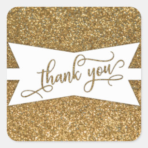 Thank You-script, gouden glitters en hoekig badge Vierkante Sticker