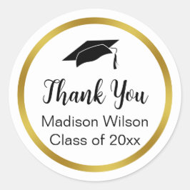 Thank You Script Graduation Black White Gold Ronde Sticker