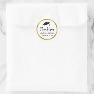 Thank You Script Graduation Black White Gold Ronde Sticker