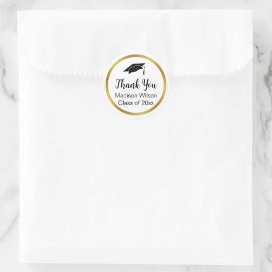 Thank You Script Graduation Black White Gold Ronde Sticker (Tas)