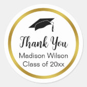 Thank You Script Graduation Black White Gold Ronde Sticker (Voorkant)