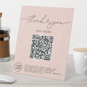 Thank You Script Hart Scan Me QR Code Logo Roze Reclamebord Met Voetstuk (Insitu)