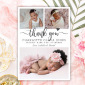 Thank You Script Heart Baby Girl Photo Birth  Aankondiging