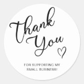 Thank You Script Heart Klein Zakelijk Ronde Sticker (Voorkant)