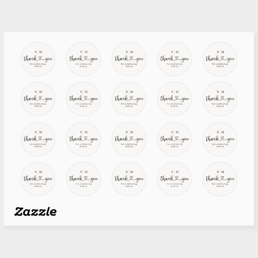 Thank You Script Heart Wedding Round Sticker (Vel)