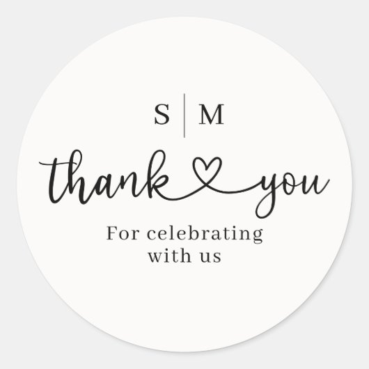 Thank You Script Heart Wedding Round Sticker (Voorkant)