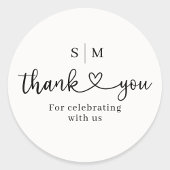 Thank You Script Heart Wedding Round Sticker